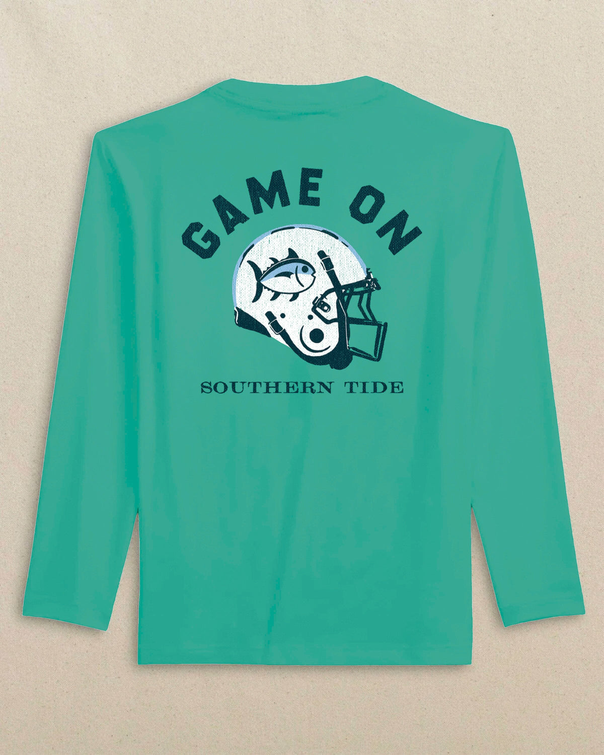 The back view of the Southern Tide Kids Helmet Long Sleeve T-Shirt by Southern Tide - Persian Green