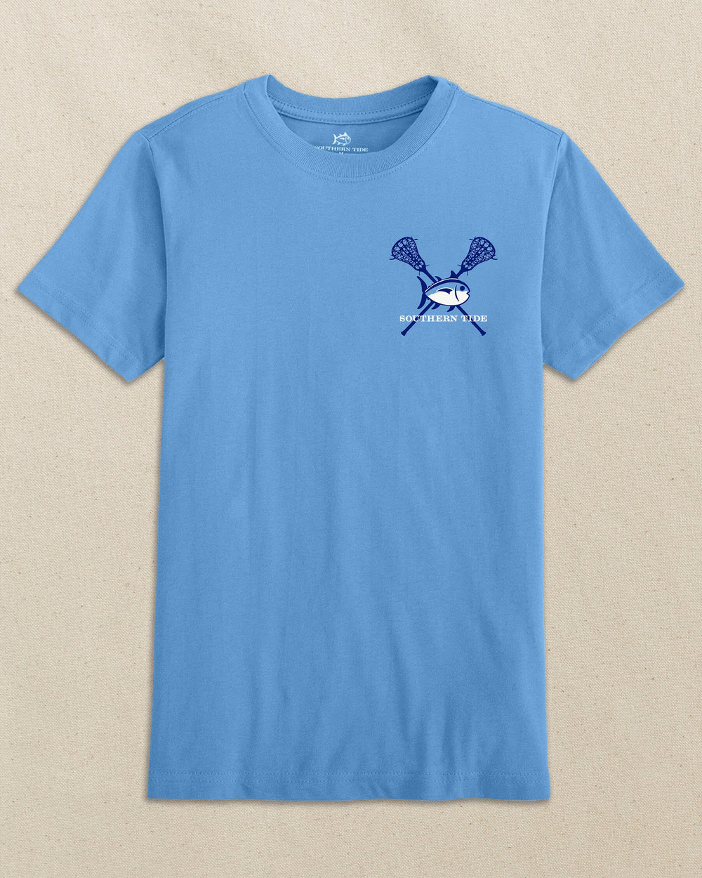 The front view of the Southern Tide Kids Lacrosse Palm Short Sleeve T-Shirt by Southern Tide - Ocean Channel