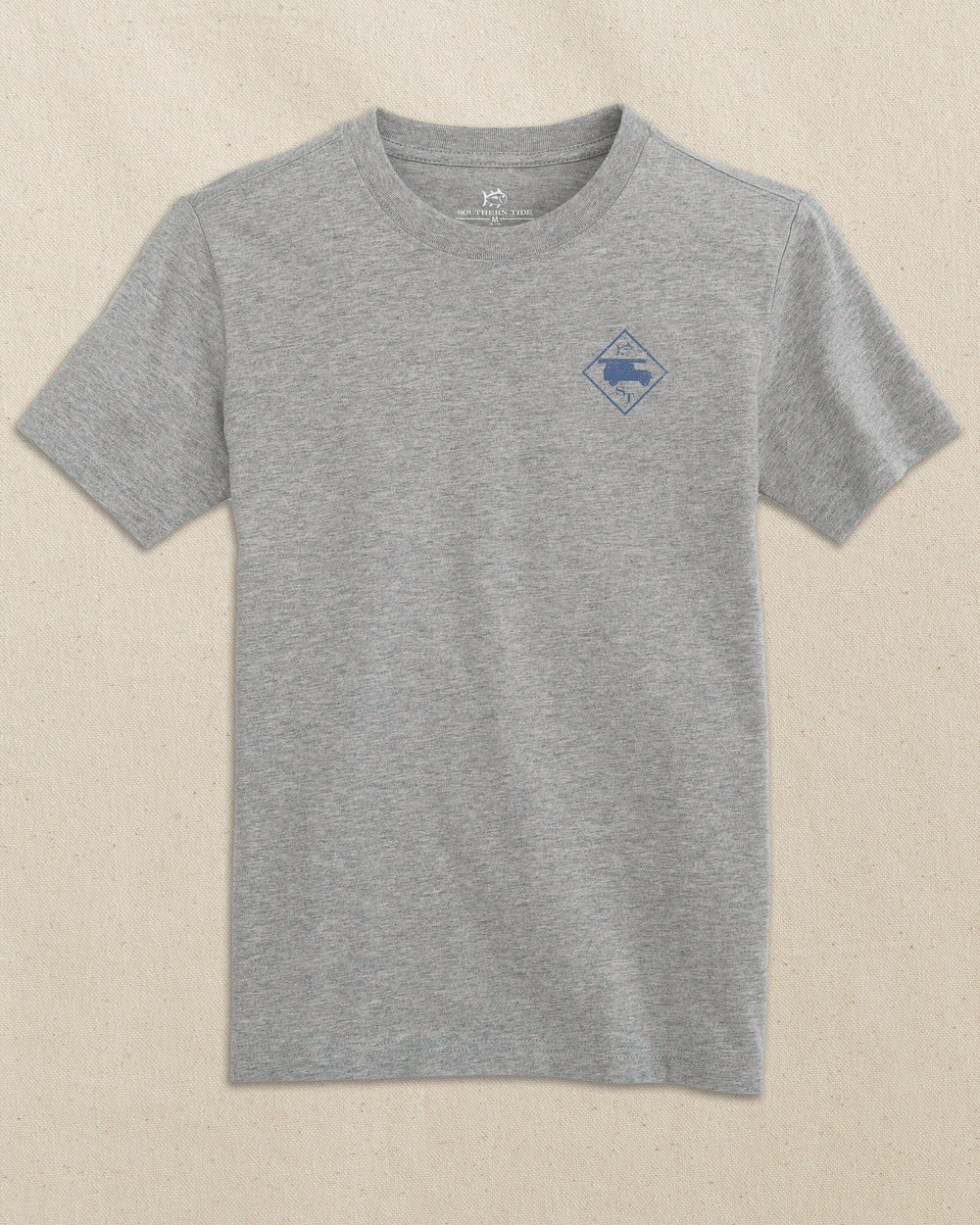 The front view of the Southern Tide Kids Scout Adventure Short Sleeve T-Shirt by Southern Tide - Heather Grey