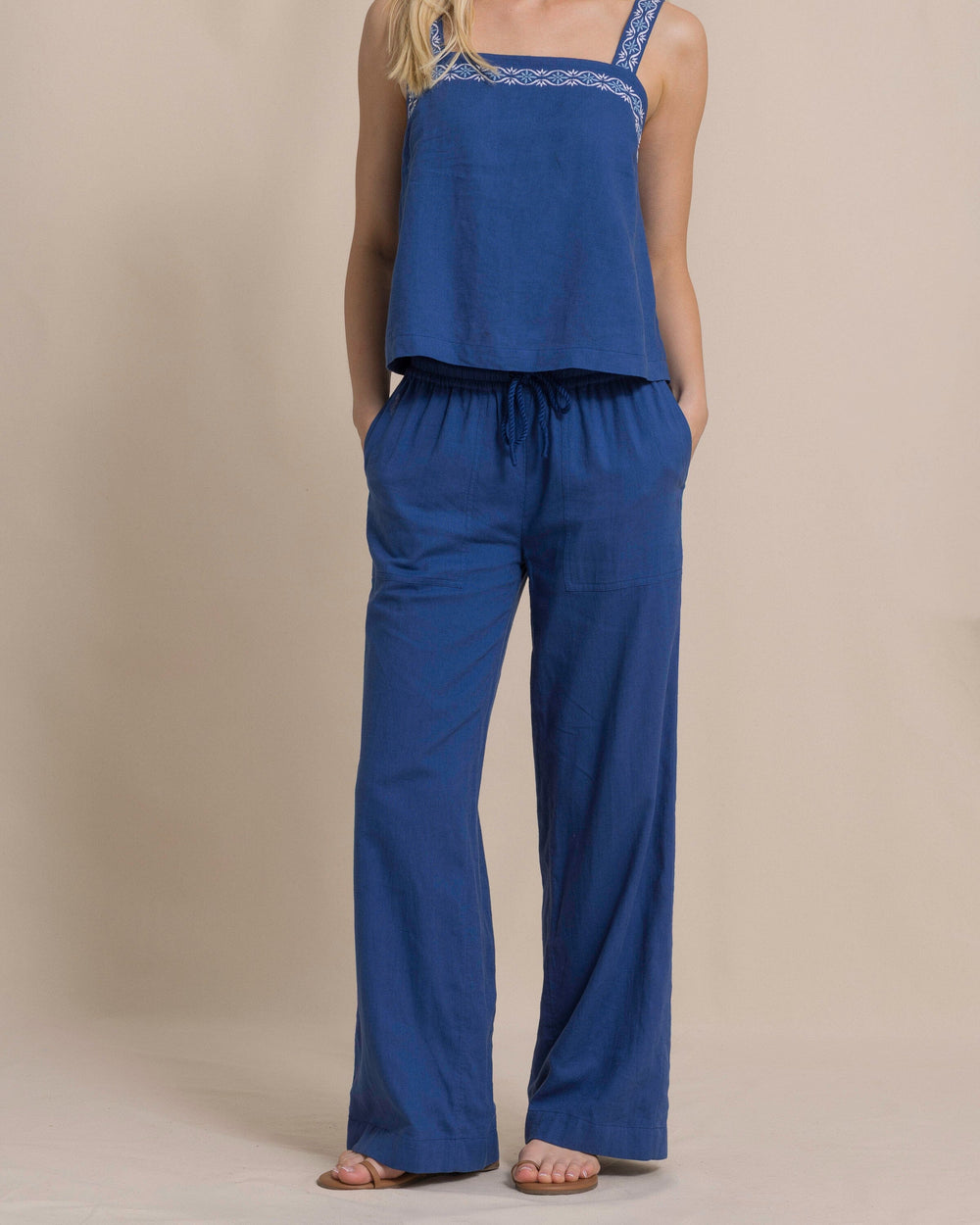 The front view of the Southern Tide Laken Wide Leg Pant in Nautical Blue by Southern Tide - Nautical Blue