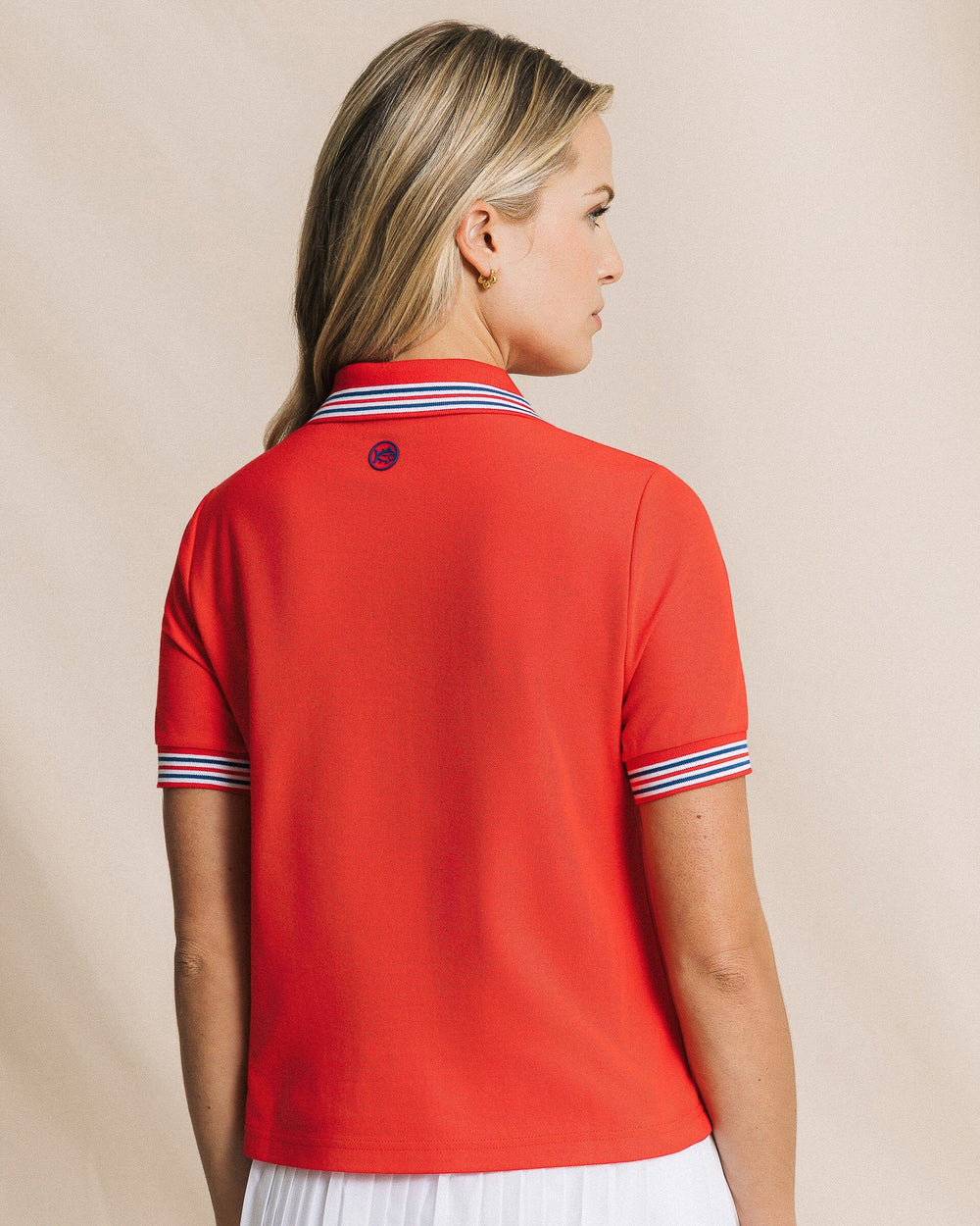 The back view of the Southern Tide Laura Boxy Polo Shirt by Southern Tide - Channel Marker Red