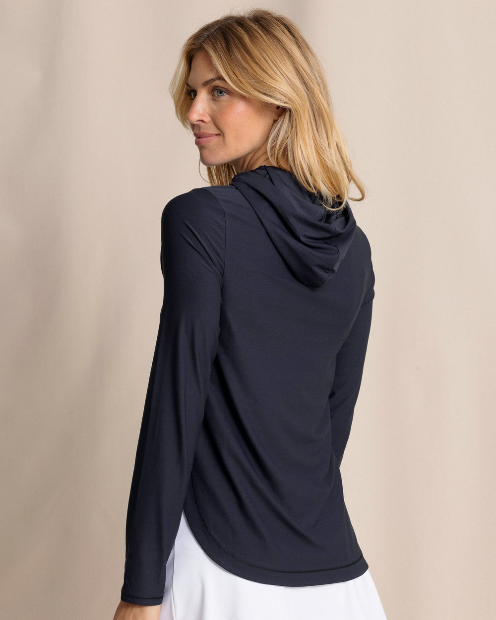 The back view of the Southern Tide Linley brrr°®-illiant Performance Hoodie by Southern Tide - Caviar Black