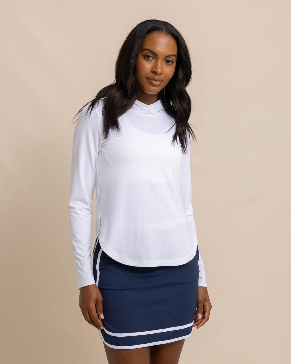The front view of the Southern Tide Linley brrr illiant Performance Hoodie by Southern Tide - Classic White