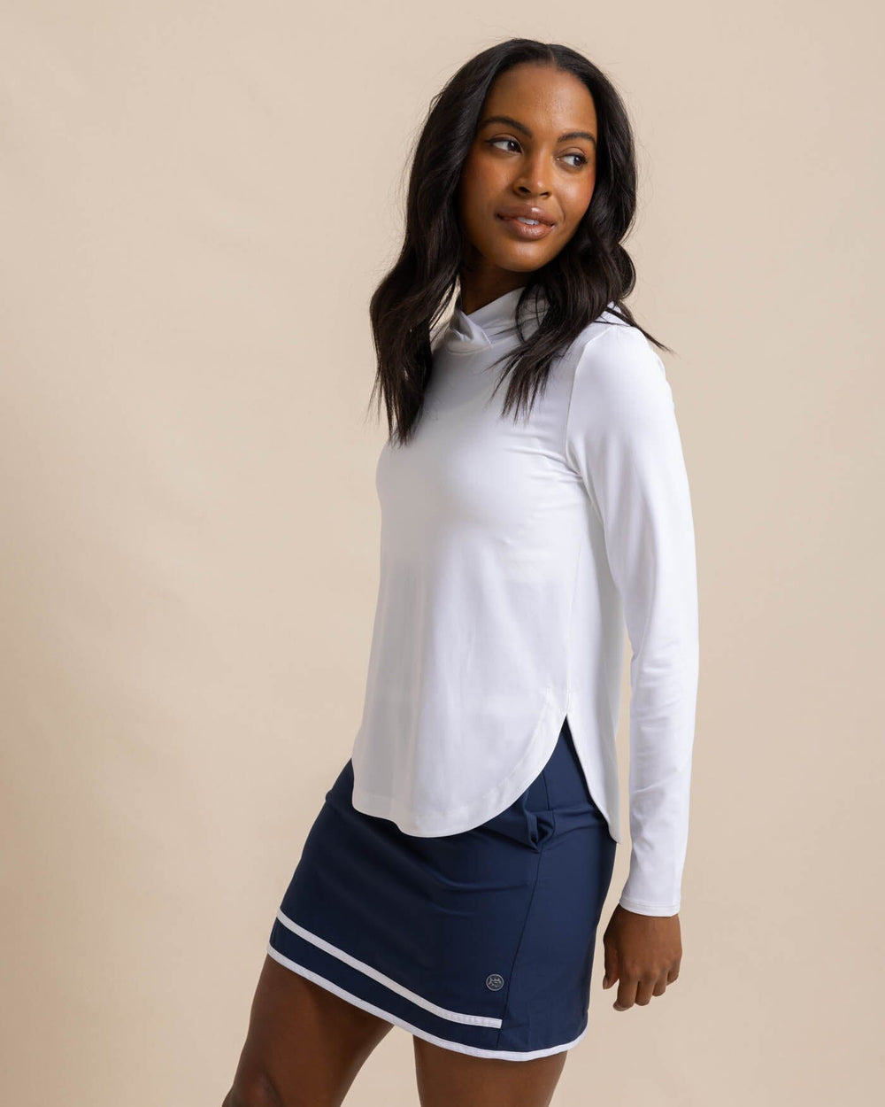 The front view of the Southern Tide Linley brrr illiant Performance Hoodie by Southern Tide - Classic White