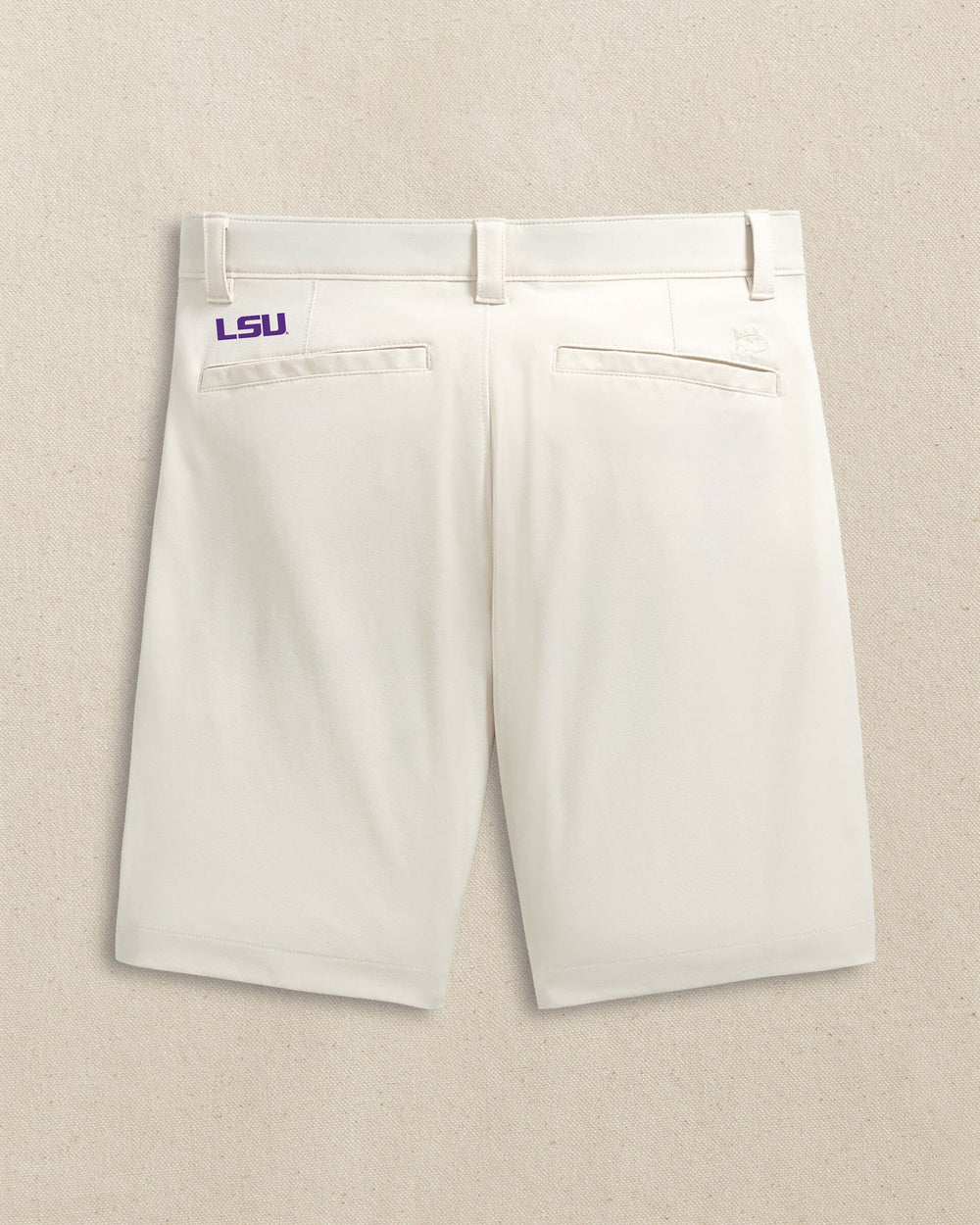 The back view of the Southern Tide LSU Tigers brrr°®-die 8" Performance Short by Southern Tide - Stone