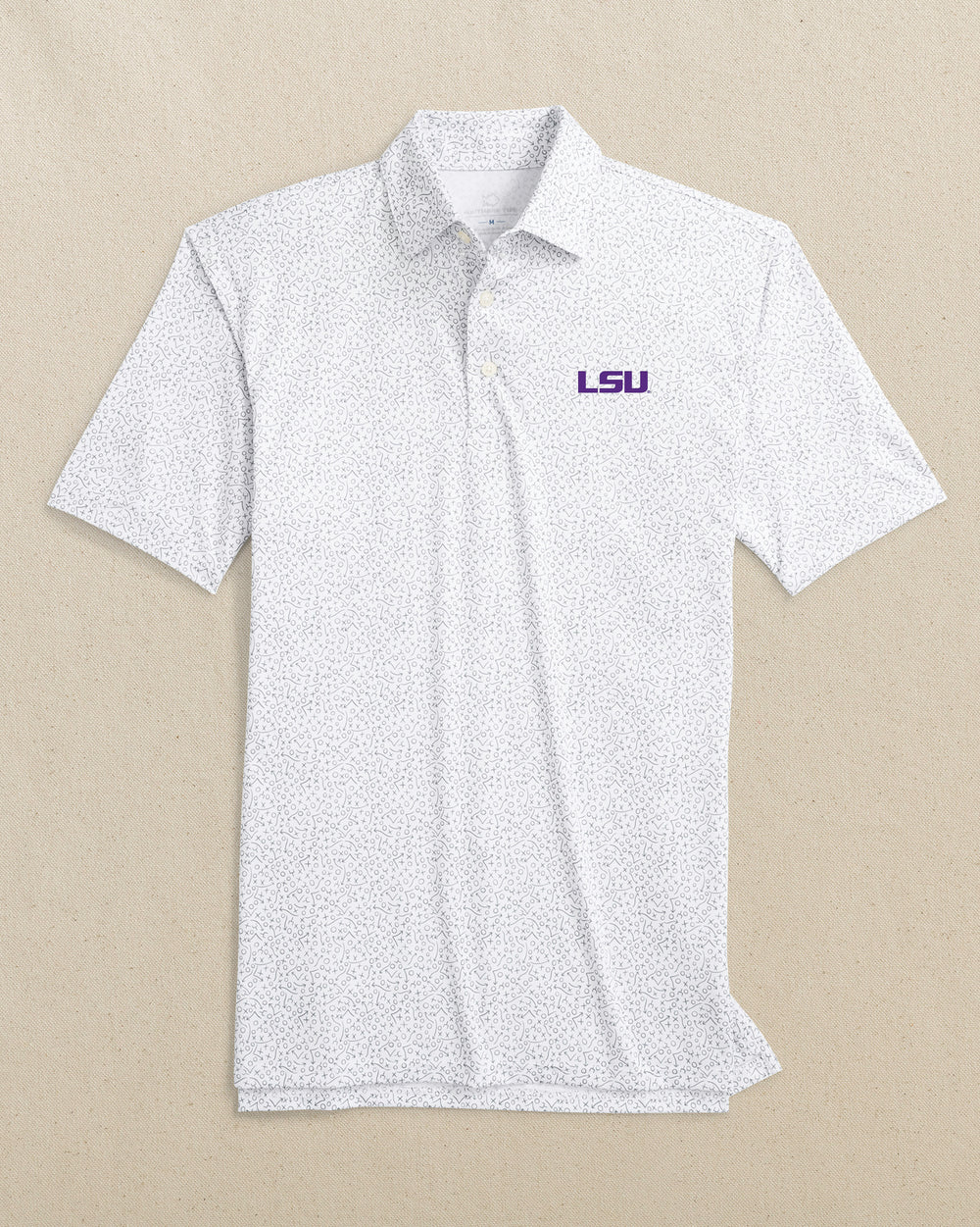 The front view of the Southern Tide LSU Tigers Driver Gameplay Polo by Southern Tide - Classic White