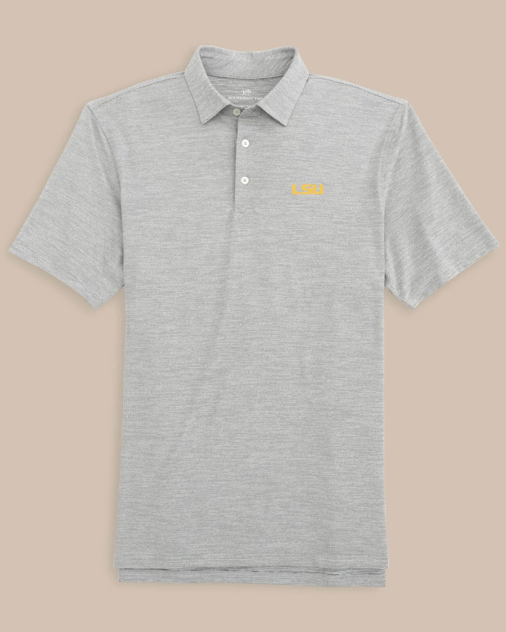 The front view of the LSU Tigers Driver Spacedye Polo Shirt by Southern Tide - Black