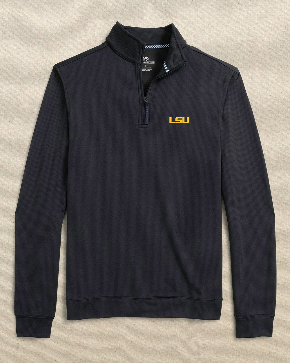 The front view of the Southern Tide LSU Tigers Schooner Quarter Zip by Southern Tide - Caviar Black