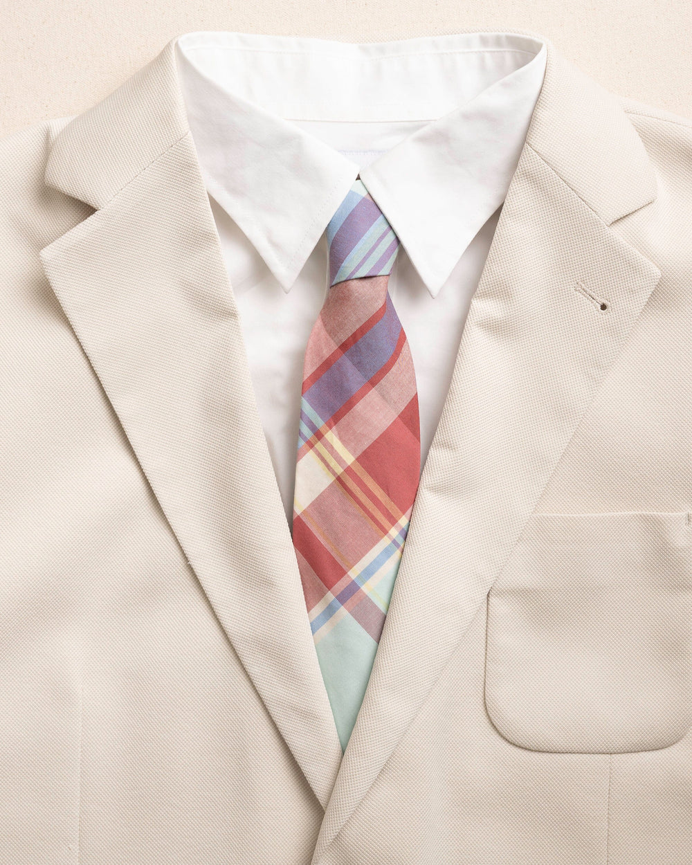 The detail coat view of the Southern Tide Madras Necktie by Southern Tide - White Sand