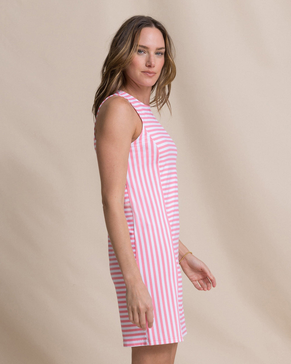 The side view of the Southern Tide Marlee Stripe Dress by Southern Tide - Sea Pink