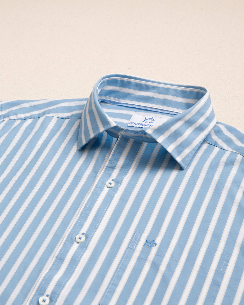 The detail view of the Southern Tide Marshside Stripe Charleston Sport Shirt by Southern Tide - Ocean Channel