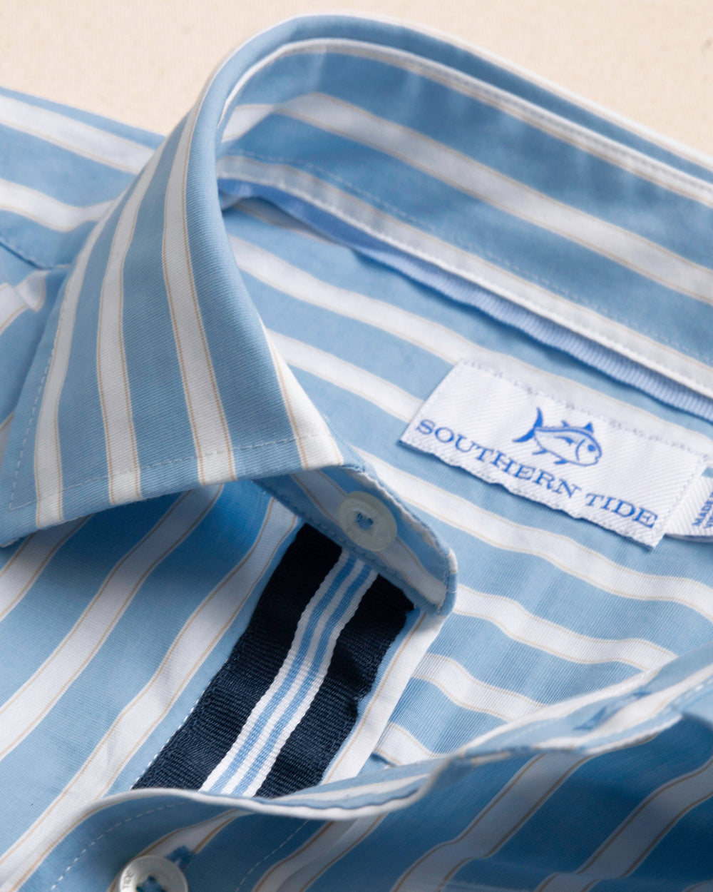 The detail view of the Southern Tide Marshside Stripe Charleston Sport Shirt by Southern Tide - Ocean Channel