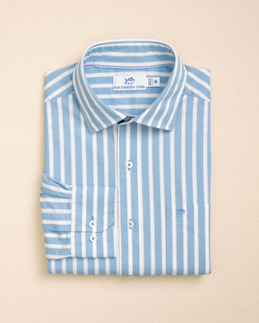 The front view of the Southern Tide Marshside Stripe Charleston Sport Shirt by Southern Tide - Ocean Channel