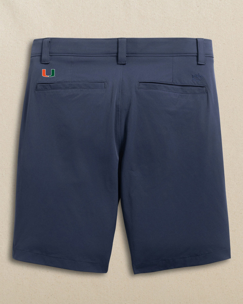 The back view of the Southern Tide Miami Hurricanes Birdie 8" Coastal Breeze® Performance Short by Southern Tide - True Navy