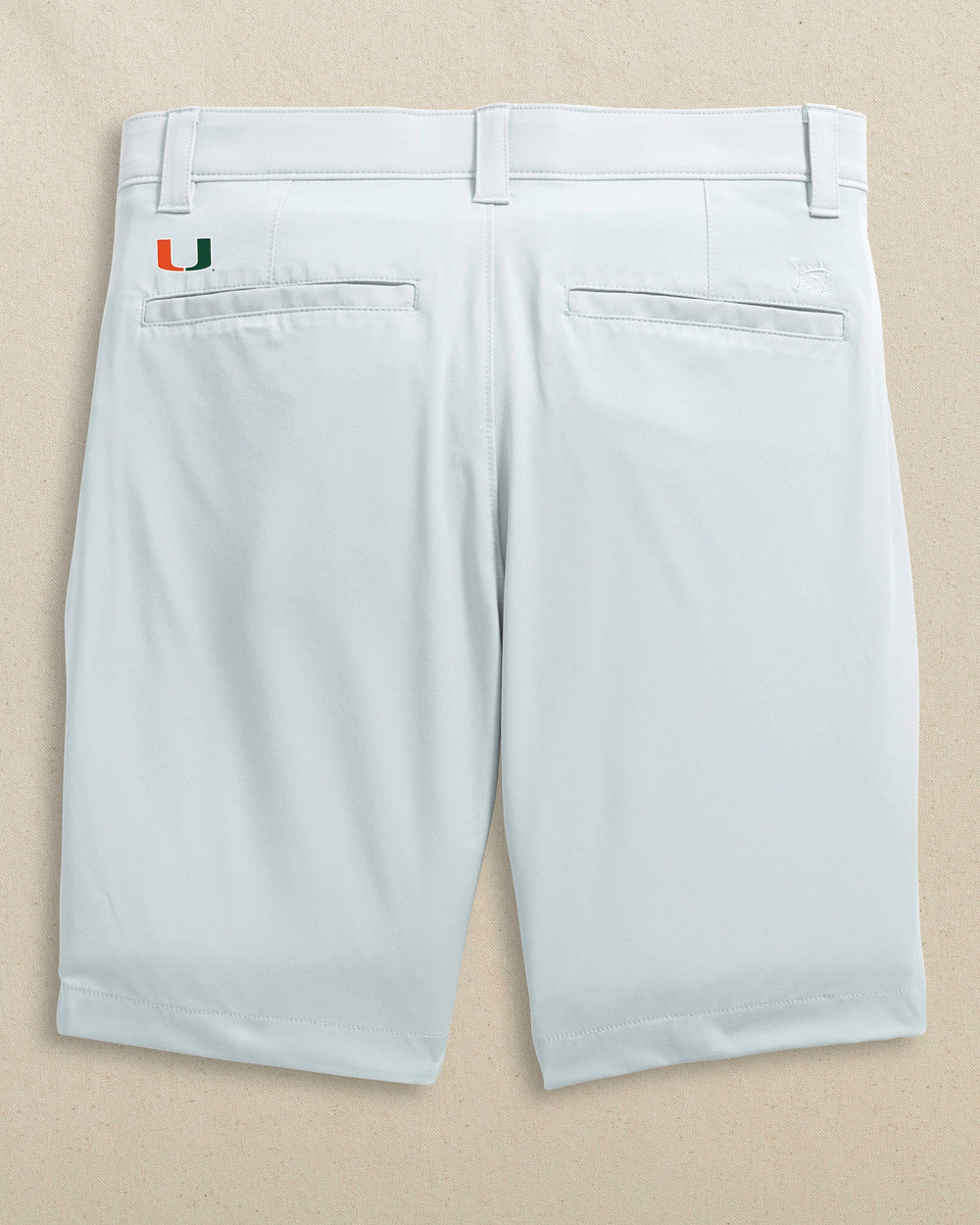 The back view of the Southern Tide Miami Hurricanes brrr°®-die 8" Performance Short by Southern Tide - Seagull Grey
