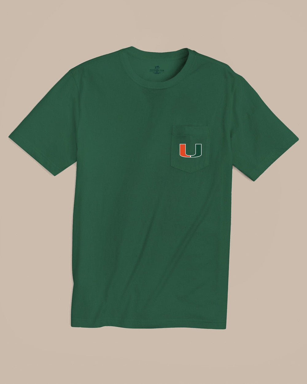 The front view of the Southern Tide Miami Hurricanes Gameday Embroidered Short Sleeve T-Shirt by Southern Tide - Spruce
