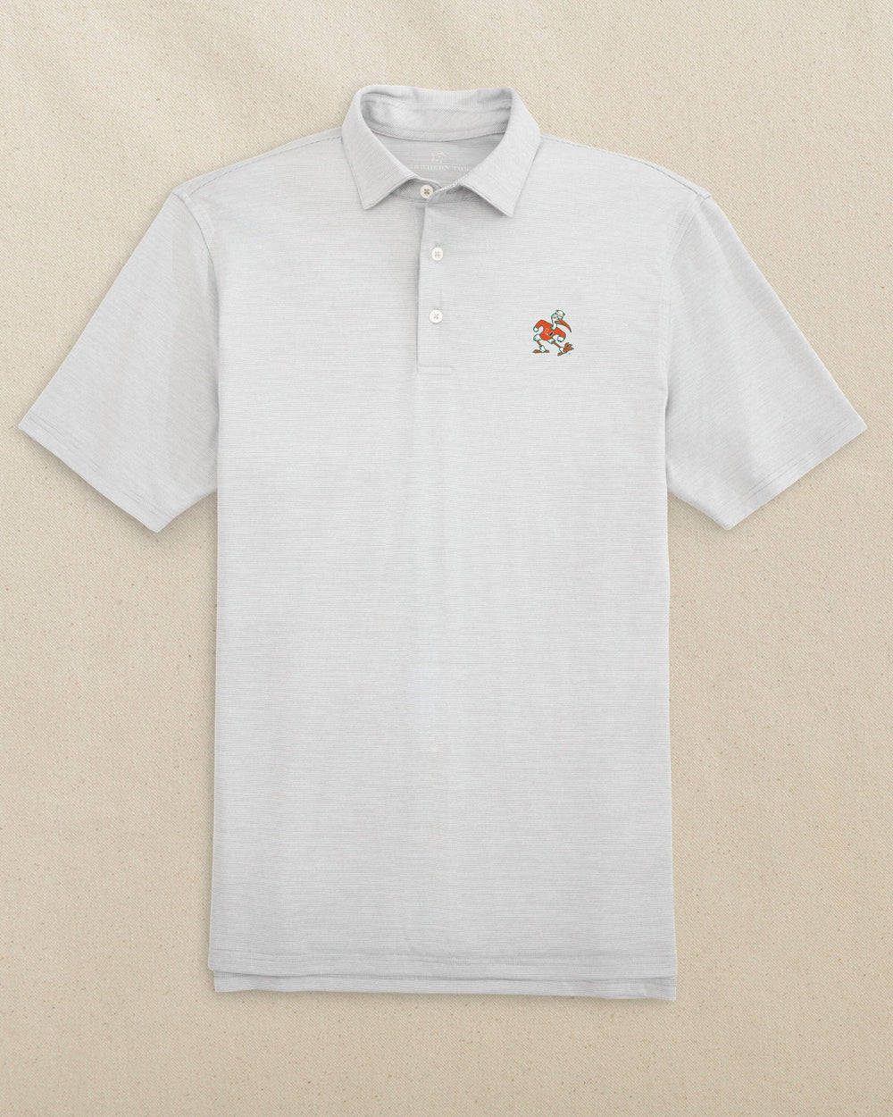 The front view of the Southern Tide Miami Sebastian the Ibis Driver Spacedye Polo by Southern Tide - Slate Grey