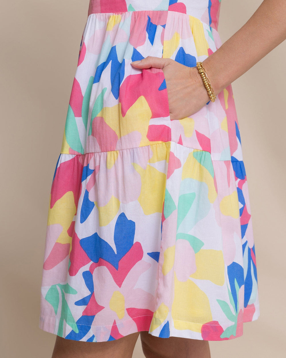 The detail view of the Southern Tide Mina Floral Print Dress by Southern Tide - Classic White