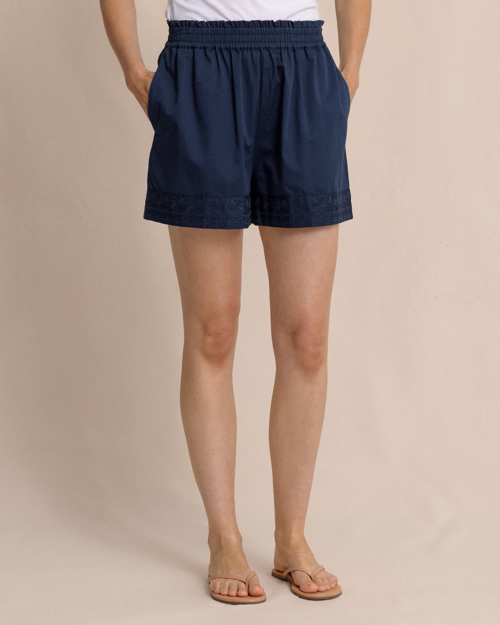 The front view of the Southern Tide Nance Embroidered Shorts by Southern Tide - Dress Blue