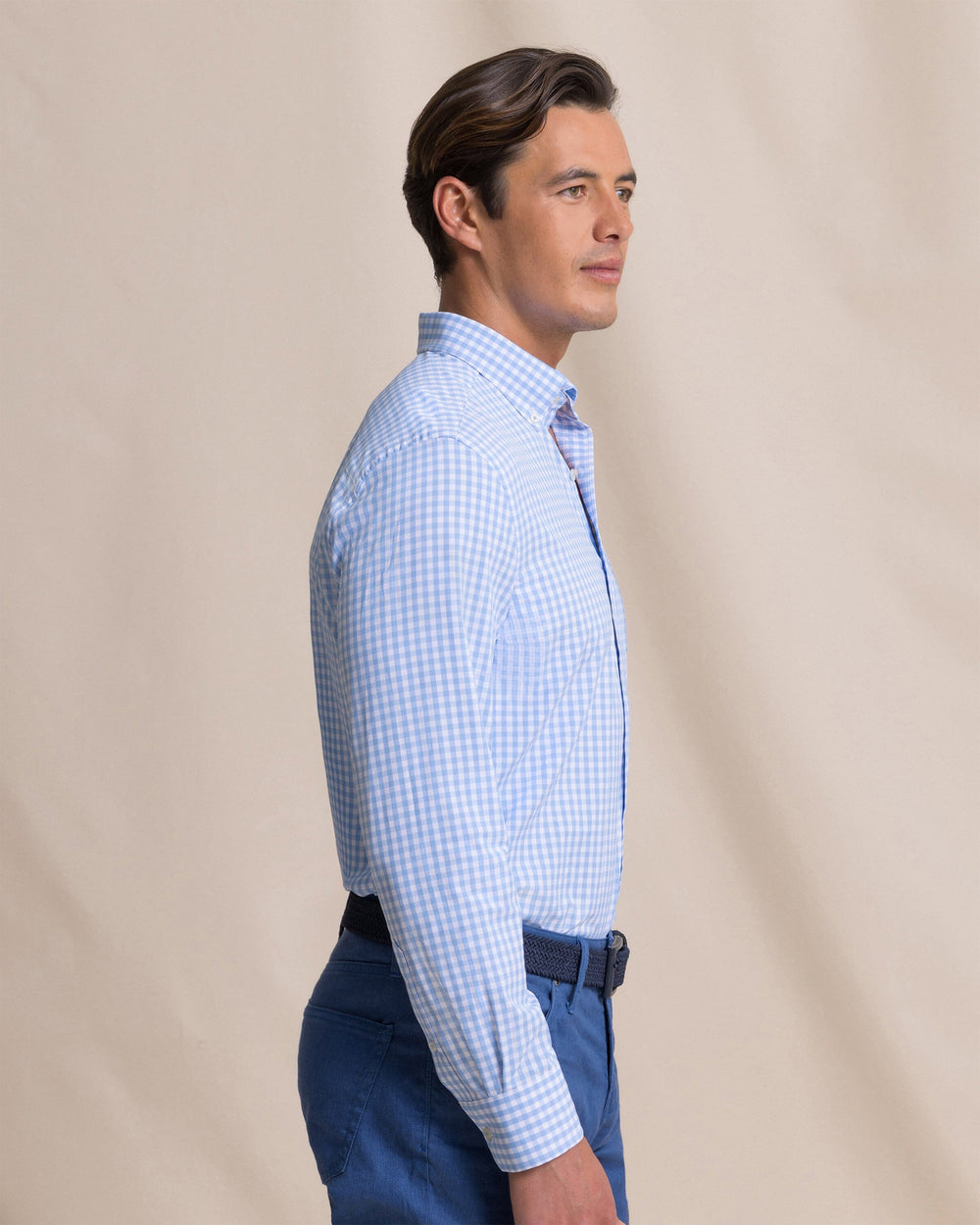 The side view of the Southern Tide Nassau Gingham Coastal Breeze® Sport Shirt by Southern Tide - Ocean Channel