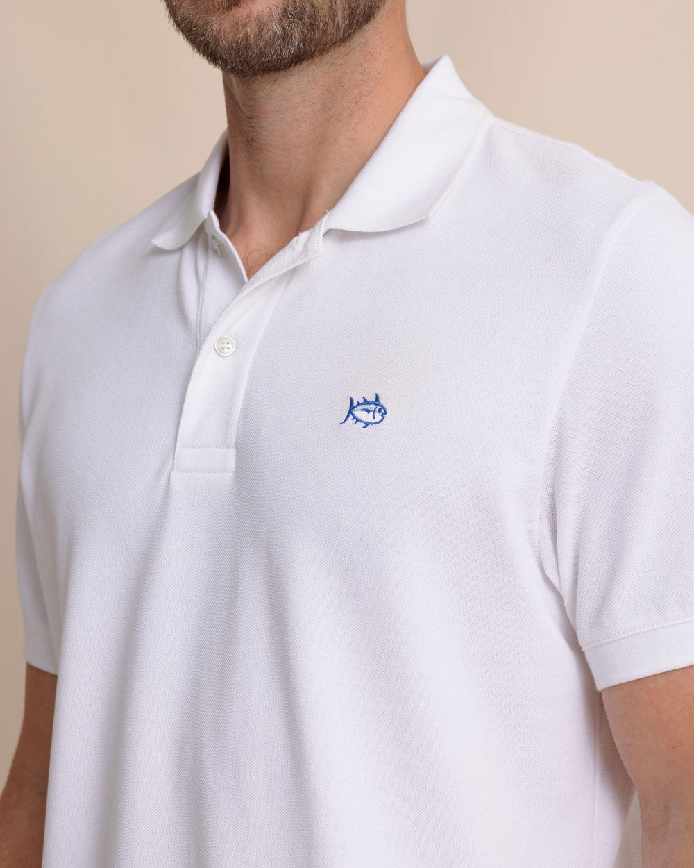 The detail view of the Southern Tide Skipjack Polo Shirt by Southern Tide - Classic White