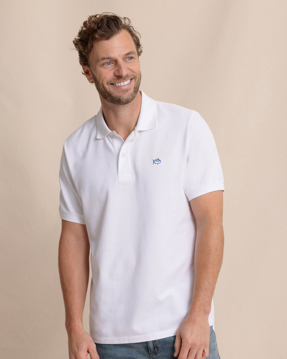 The front view of the Southern Tide Skipjack Polo Shirt by Southern Tide - Classic White