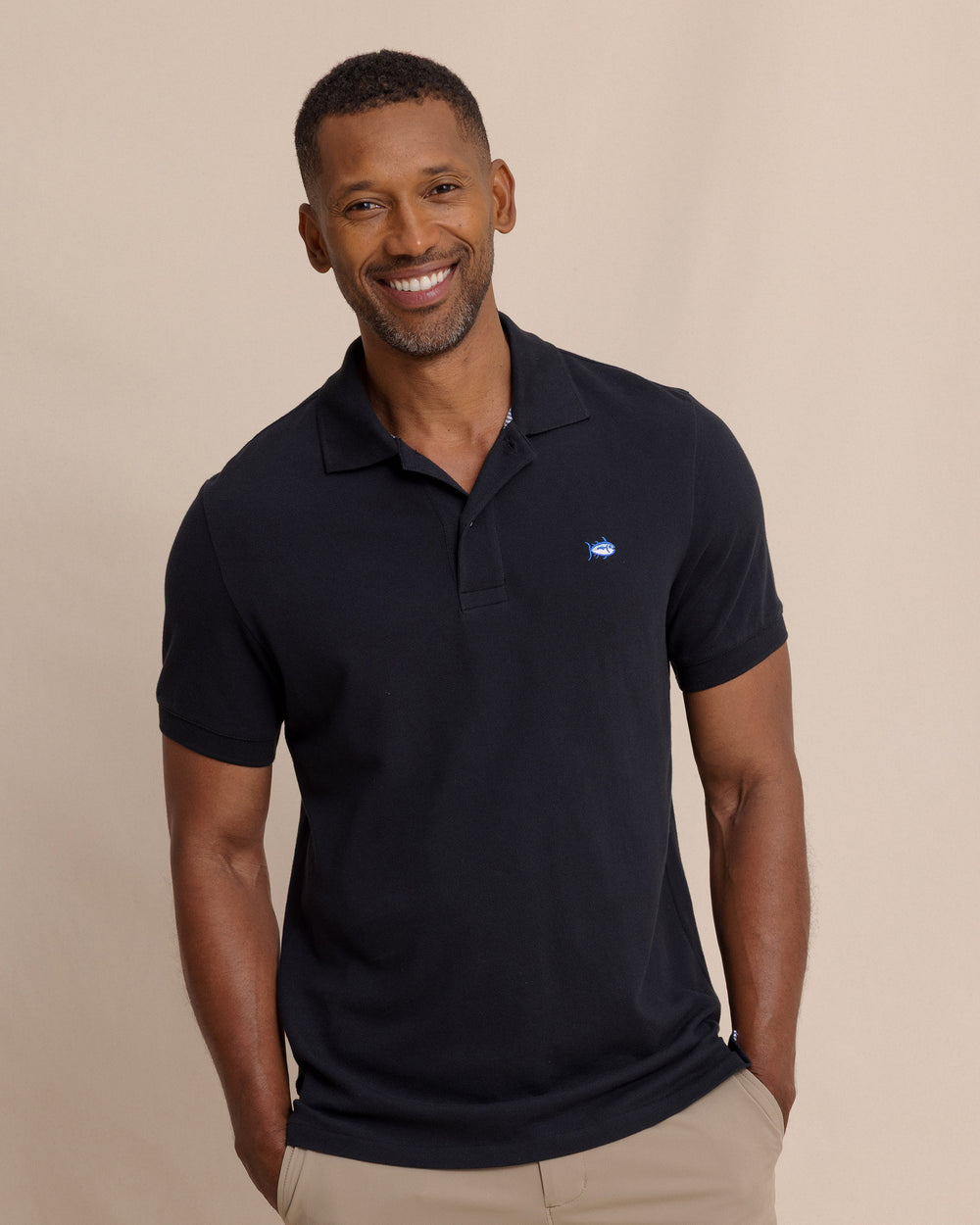 The front view of the Southern Tide Skipjack Polo Shirt by Southern Tide - Midnight Black