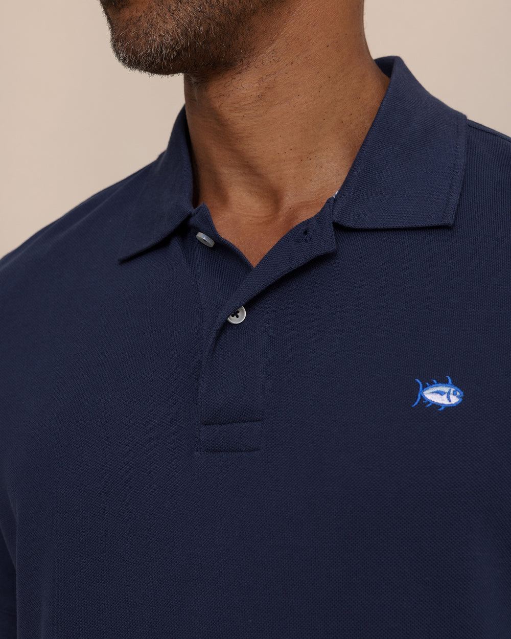 The detail view of the Southern Tide Skipjack Polo Shirt by Southern Tide - True Navy