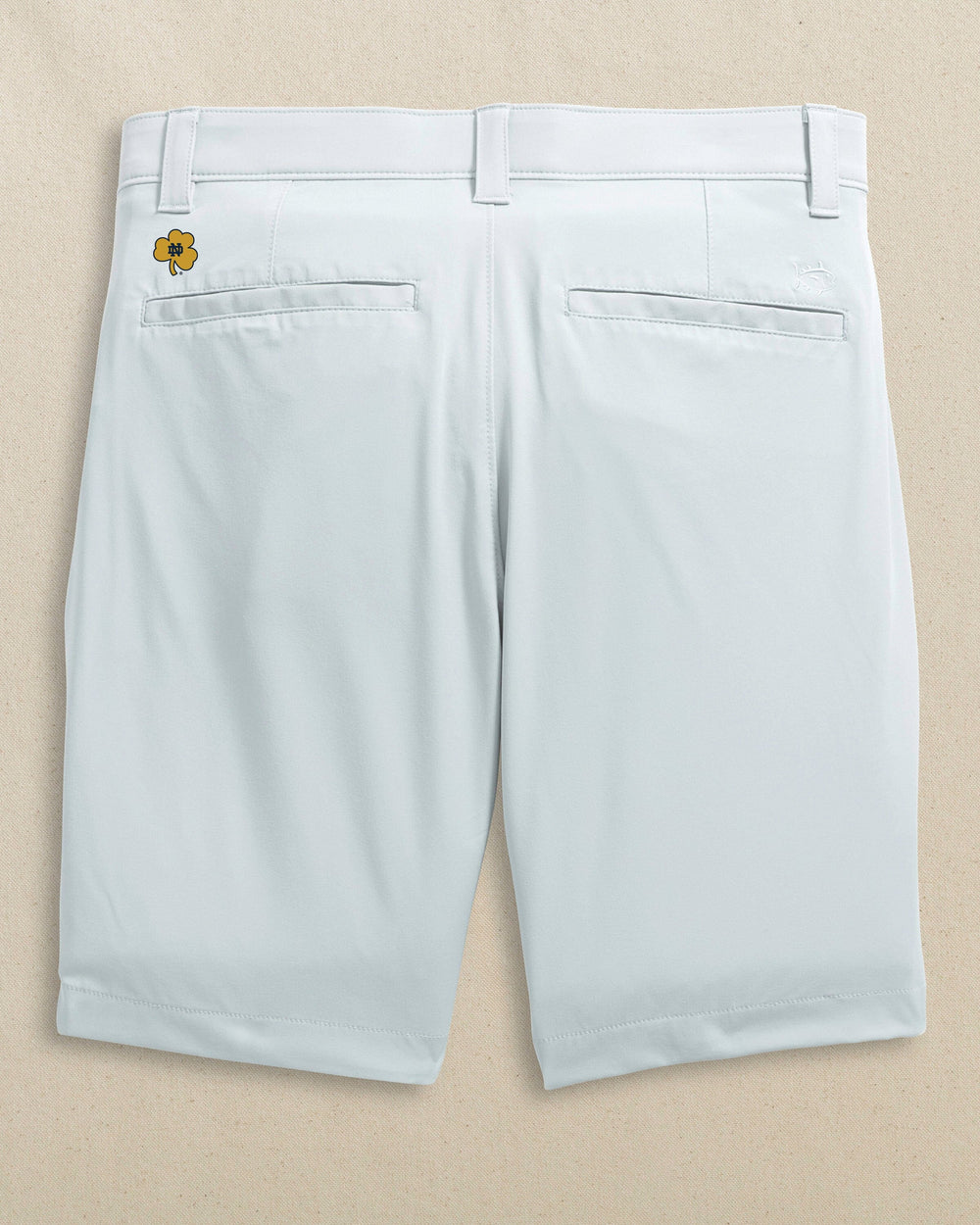 The back view of the Southern Tide Notre Dame Fighting Irish brrr°®-die 8" Performance Short by Southern Tide - Seagull Grey