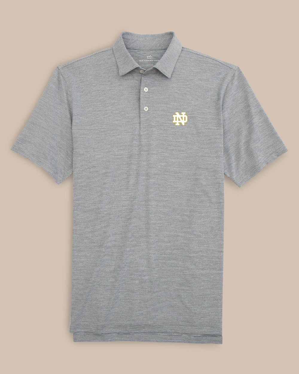 The front view of the Notre Dame Fighting Irish Driver Spacedye Polo Shirt by Southern Tide - Navy