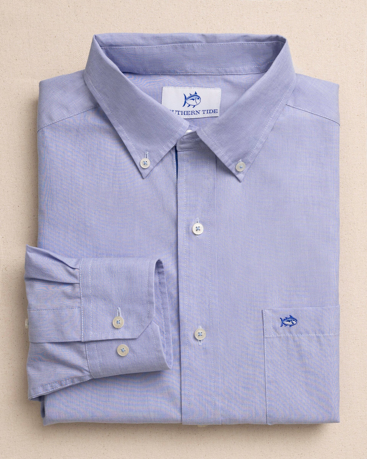 The front view of the Southern Tide Offshore End on End Sport Shirt by Southern Tide - Light Blue