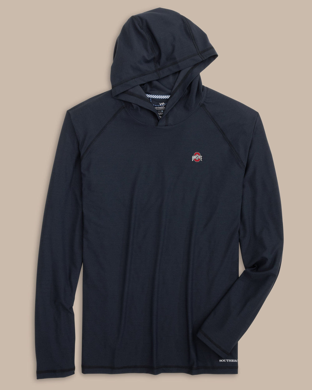 The front view of the Southern Tide Ohio State Buckeyes brrr°®-illiant Performance Hoodie by Southern Tide - Caviar Black