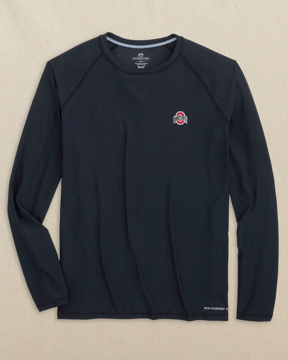 The front view of the Southern Tide Ohio State Buckeyes brrr°®-illiant Performance Long Sleeve T-Shirt by Southern Tide - Caviar Black