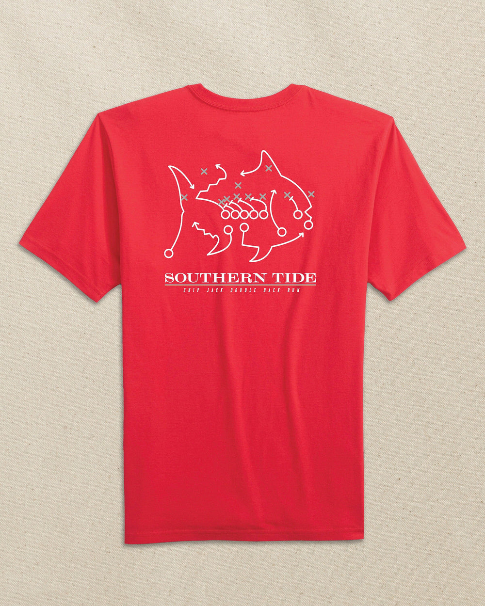 The back view of the Southern Tide Ohio State Buckeyes Skipjack Play Short Sleeve T-Shirt by Southern Tide - Varsity Red and Grey