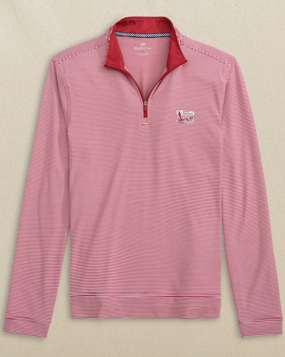 Oklahoma Sooner Schooner Cruiser Micro-Stripe Heather Quarter Zip C_Outerwear Southern Tide 
