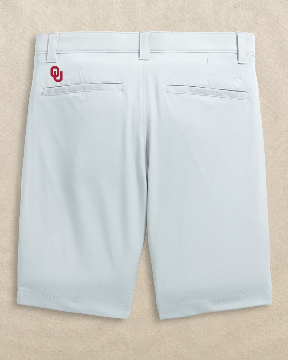 The back view of the Southern Tide Oklahoma Sooners Birdie 8" Coastal Breeze® Performance Short by Southern Tide - Seagull Grey