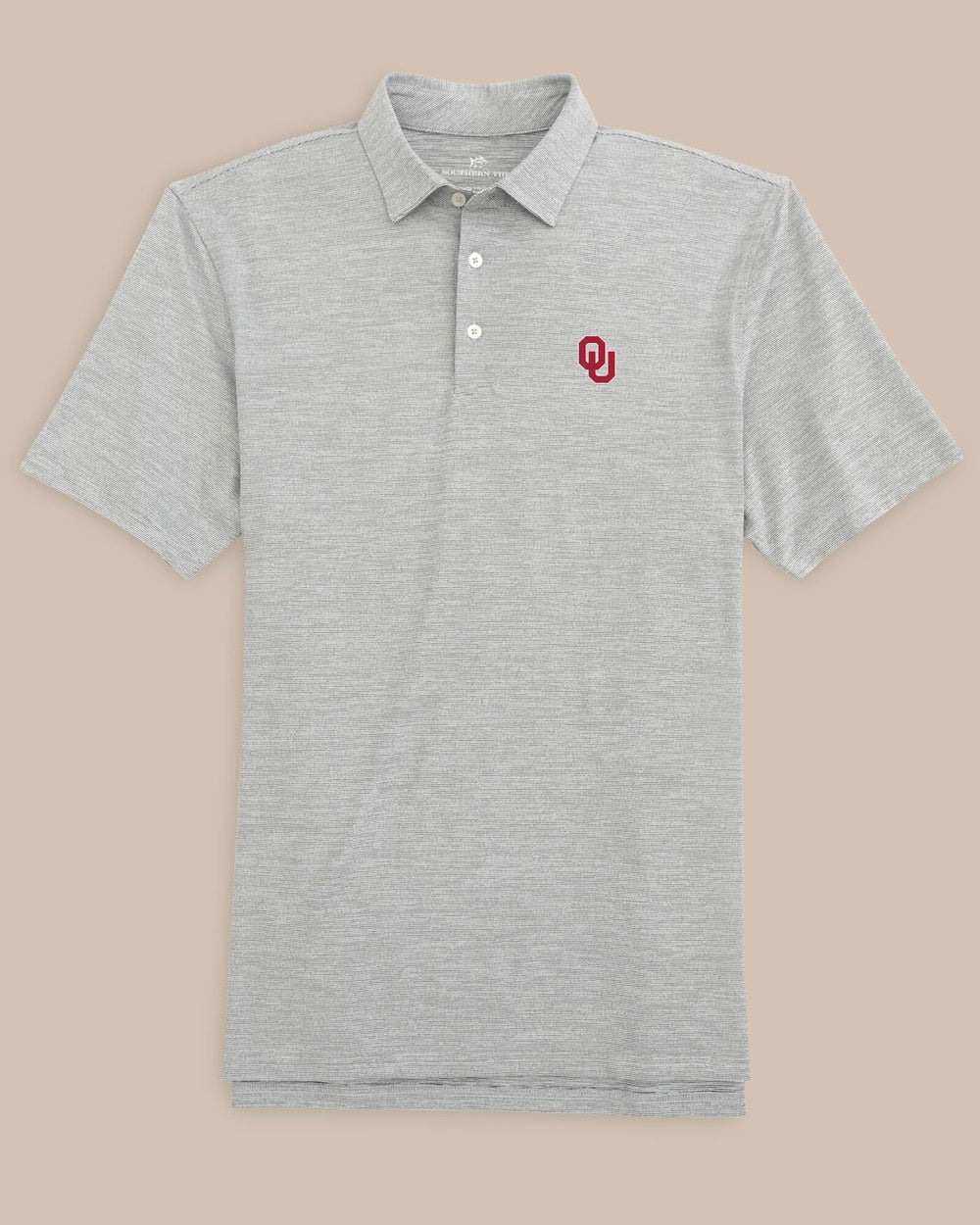 The front view of the Oklahoma Sooners Driver Spacedye Polo Shirt by Southern Tide - Black