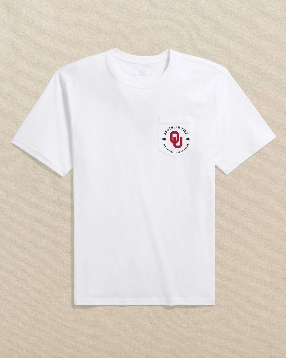 The front view of the Southern Tide Oklahoma Sooners Game Bound Short Sleeve T-Shirt by Southern Tide - Classic White