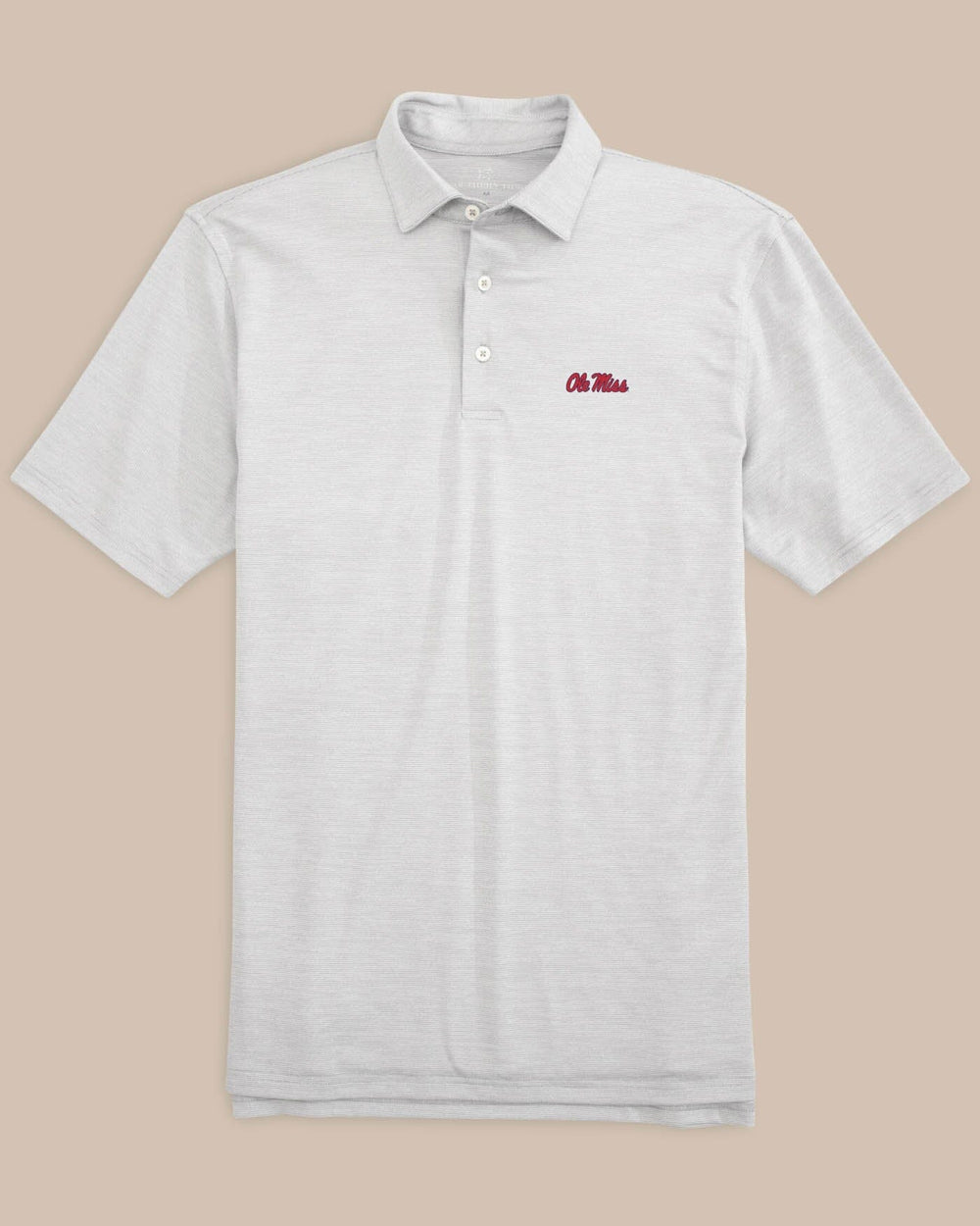 The front view of the Ole Miss Driver Spacedye Polo Shirt by Southern Tide - Slate Grey