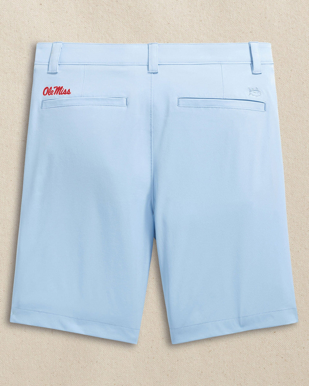 The back view of the Southern Tide Ole Miss Rebels brrr°®-die 8" Performance Short by Southern Tide - Cerulean
