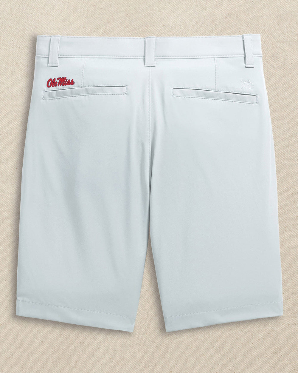 The back view of the Southern Tide Ole Miss Rebels brrr°®-die 8" Performance Short by Southern Tide - Seagull Grey