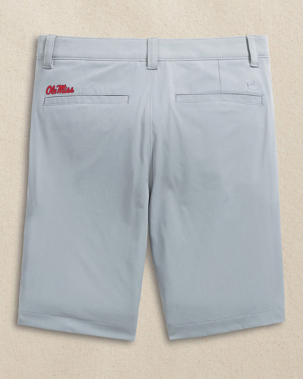 The back view of the Southern Tide Ole Miss Rebels brrr°®-die 8" Performance Short by Southern Tide - Steel Grey