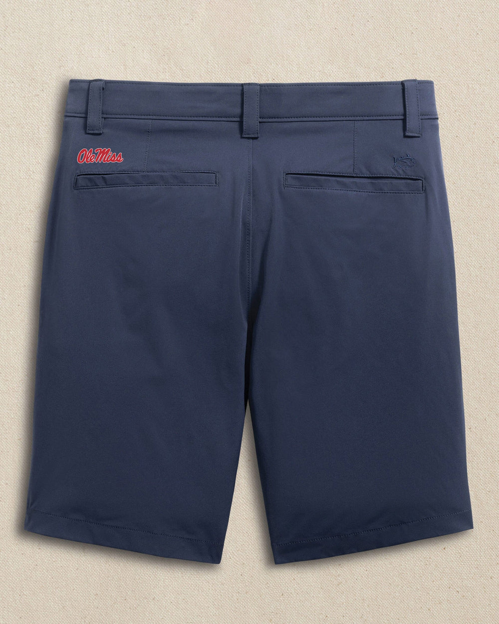 The back view of the Southern Tide Ole Miss Rebels brrr°®-die 8" Performance Short by Southern Tide - True Navy