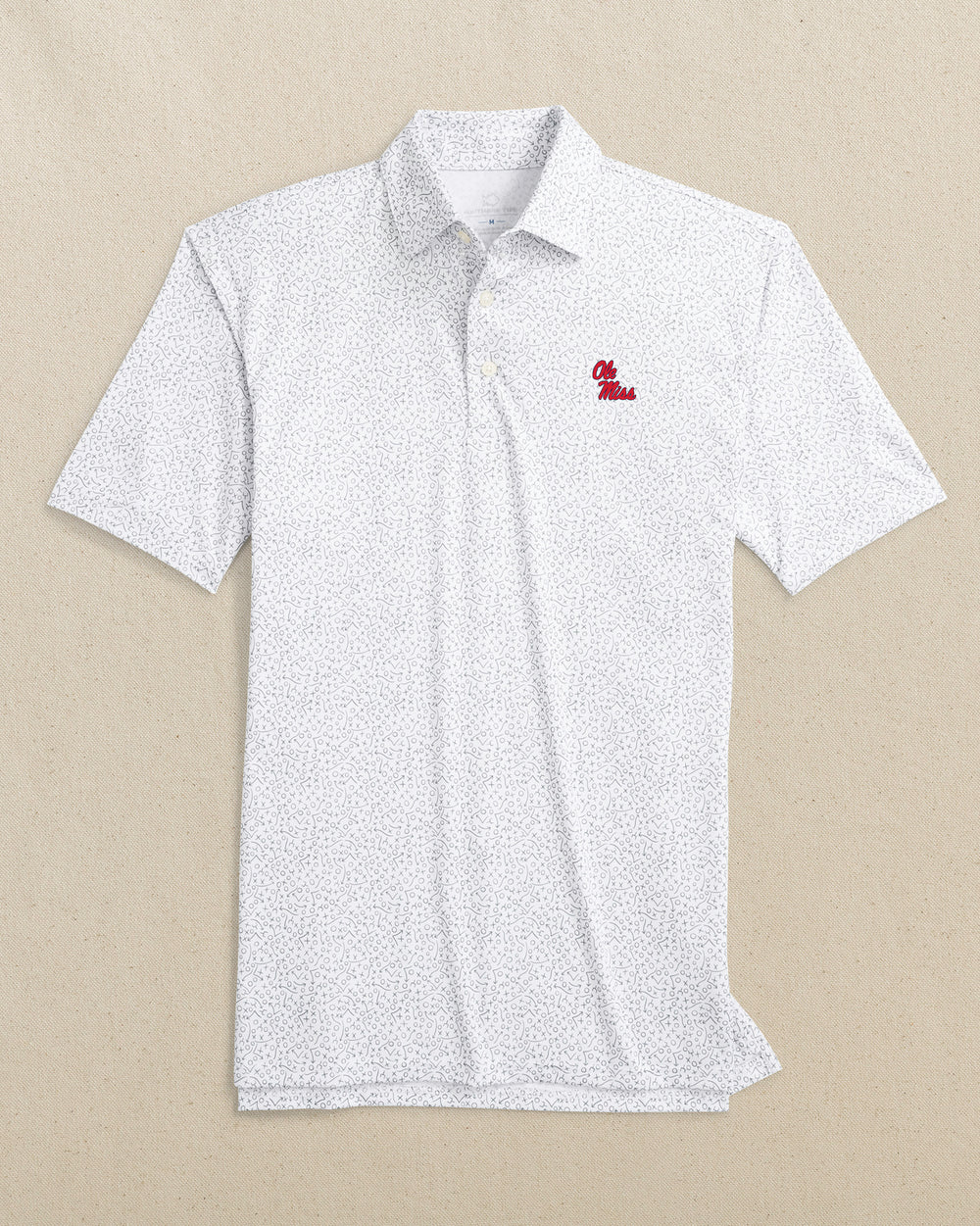 The front view of the Southern Tide Ole Miss Rebels Driver Gameplay Polo by Southern Tide - Classic White