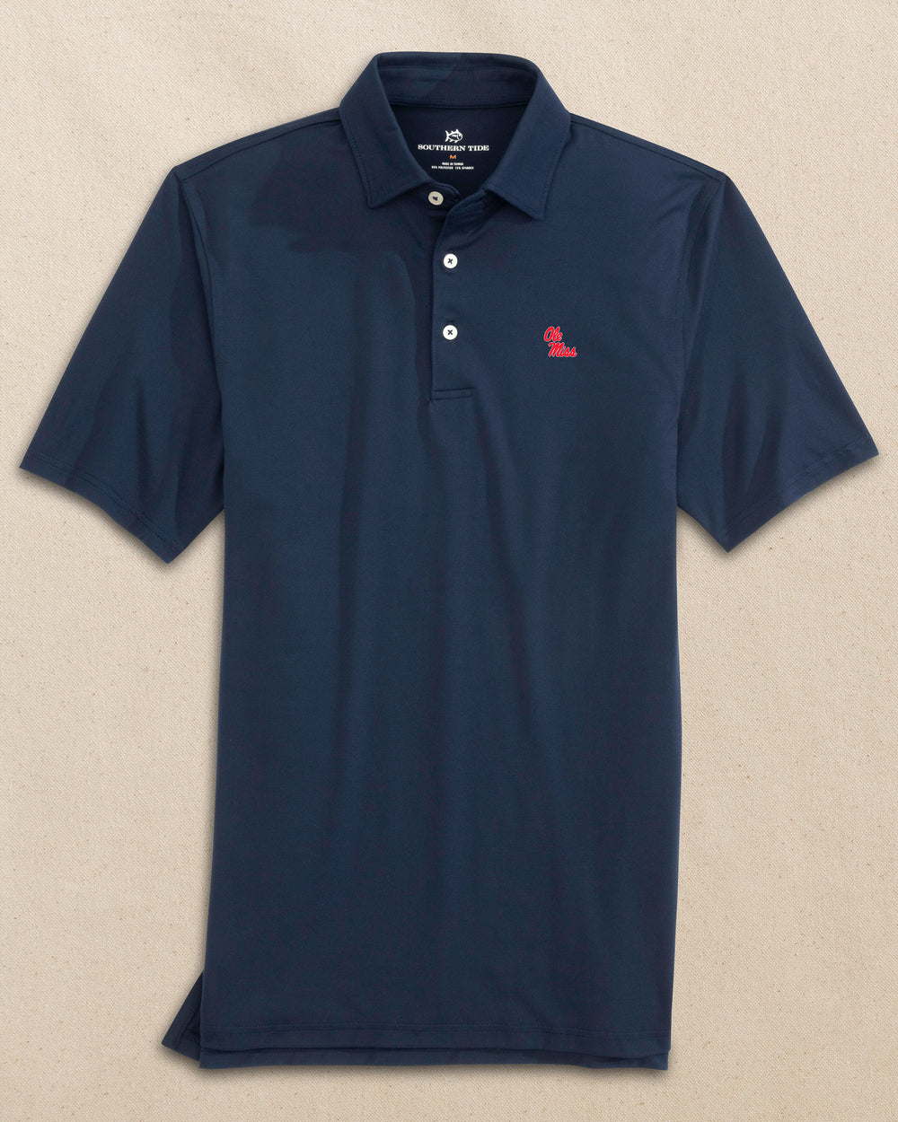 The front view of the Southern Tide Ole Miss Rebels Ryder Performance Polo by Southern Tide - True Navy