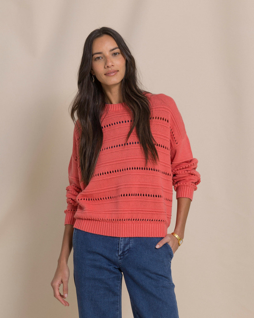 The front view of the Southern Tide Ophelia Sweater by Southern Tide - Coral Beach