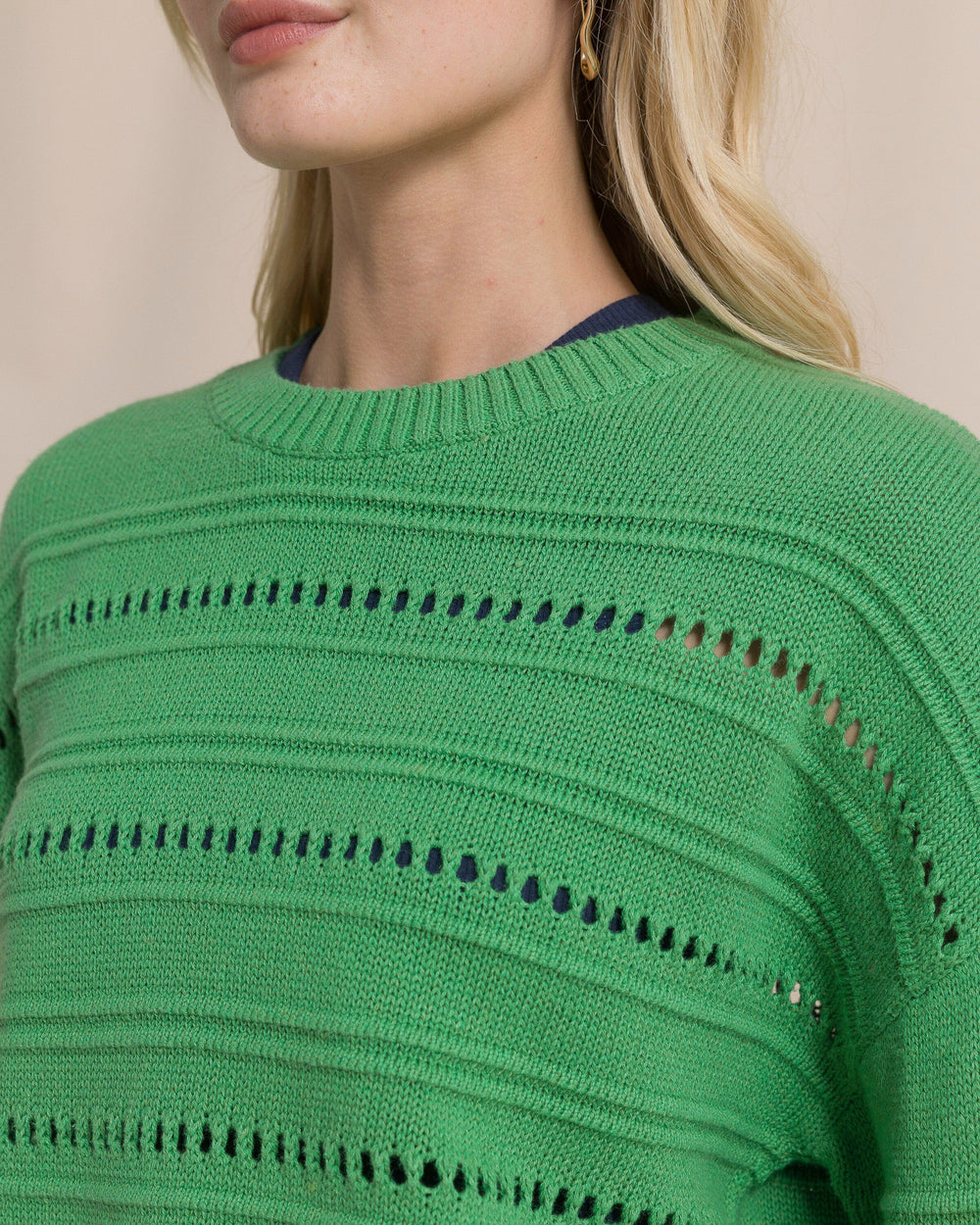 The detail view of the Southern Tide Ophelia Sweater by Southern Tide - Green Spruce
