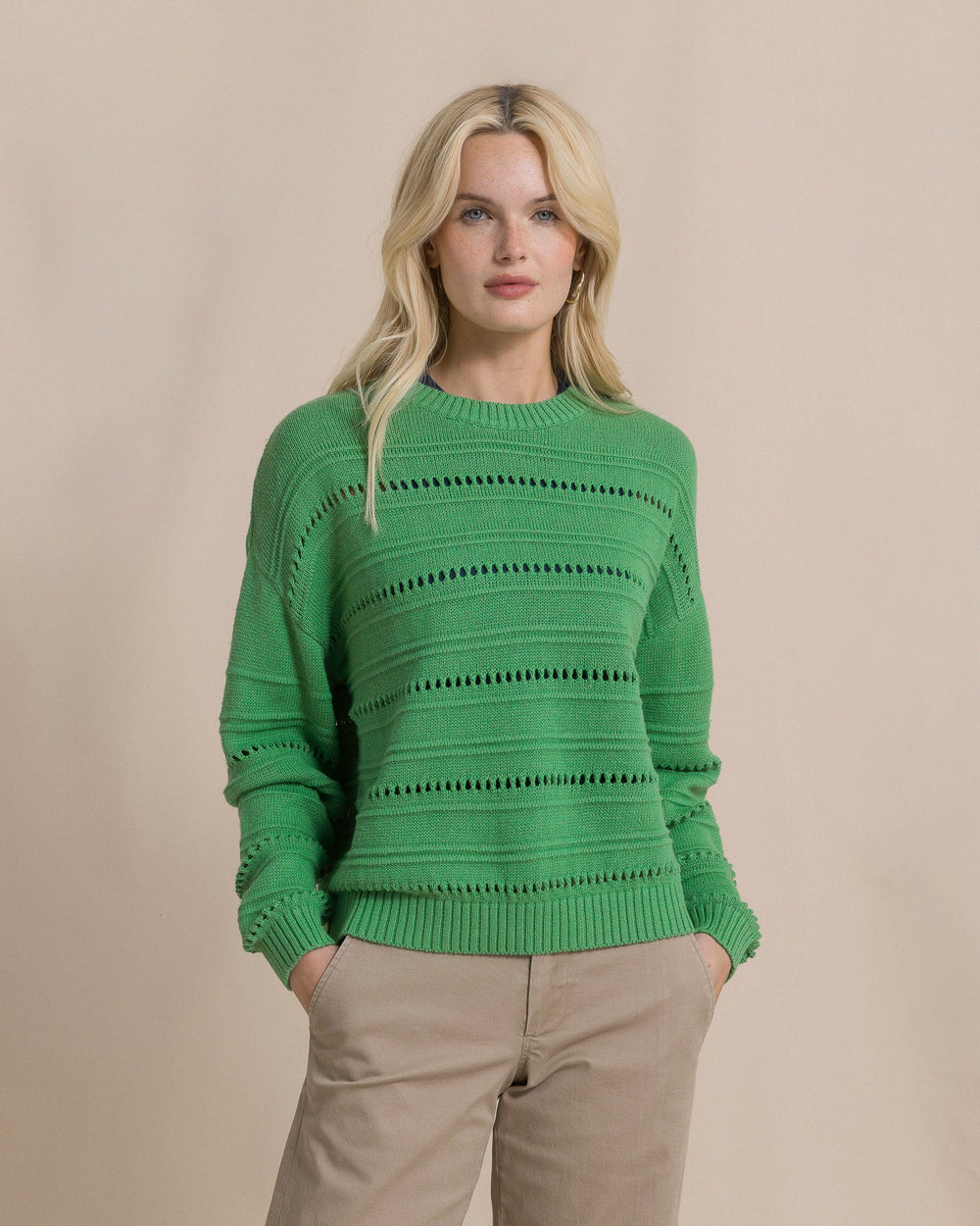 The front view of the Southern Tide Ophelia Sweater by Southern Tide - Green Spruce