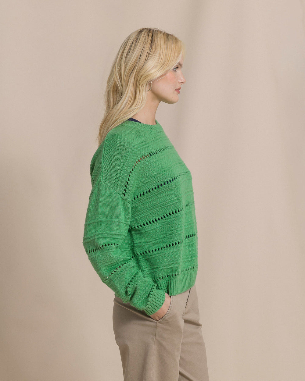 The side view of the Southern Tide Ophelia Sweater by Southern Tide - Green Spruce