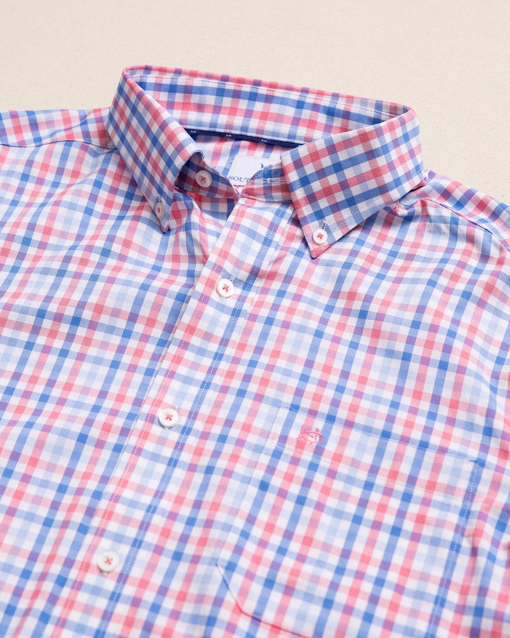 The detail view of the Southern Tide Palm Valley Coastal Breeze® Sport Shirt by Southern Tide - Island Pink